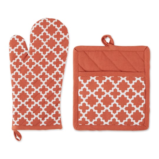 Design Imports Lattice Basics Collection Kitchen Essentials, Oven Mitt Potholder Set, Spice, 2, Piece - Spice